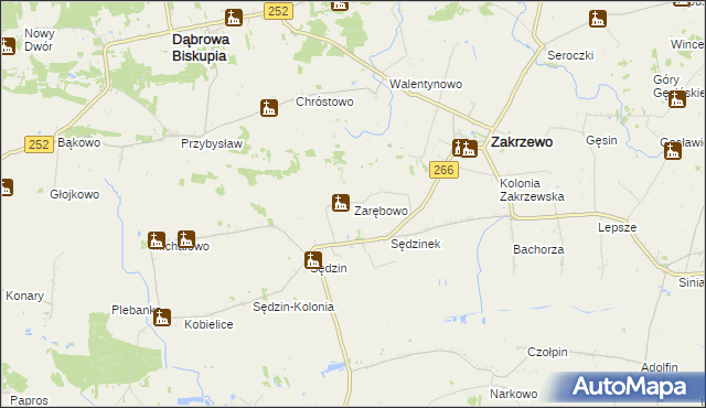 mapa Zarębowo gmina Zakrzewo, Zarębowo gmina Zakrzewo na mapie Targeo