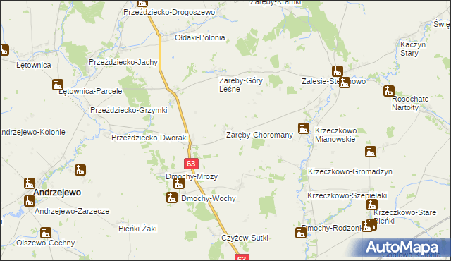 mapa Zaręby-Choromany, Zaręby-Choromany na mapie Targeo