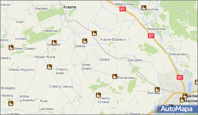 mapa Zaręby gmina Karniewo, Zaręby gmina Karniewo na mapie Targeo