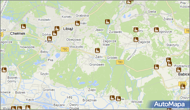 mapa Żarki gmina Libiąż, Żarki gmina Libiąż na mapie Targeo