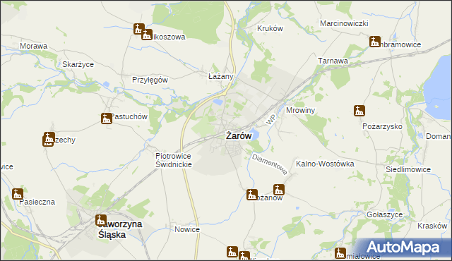 mapa Żarów powiat świdnicki, Żarów powiat świdnicki na mapie Targeo