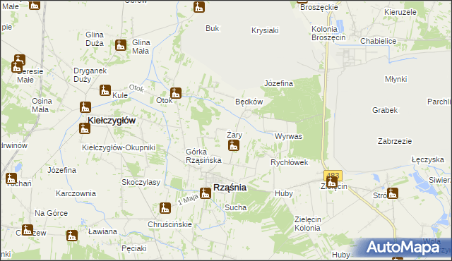 mapa Żary gmina Rząśnia, Żary gmina Rząśnia na mapie Targeo