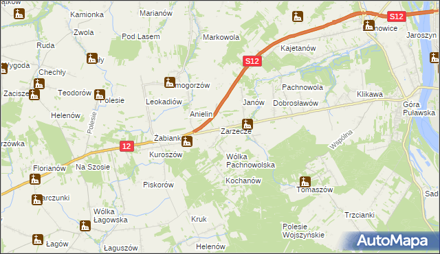 mapa Zarzecze gmina Puławy, Zarzecze gmina Puławy na mapie Targeo