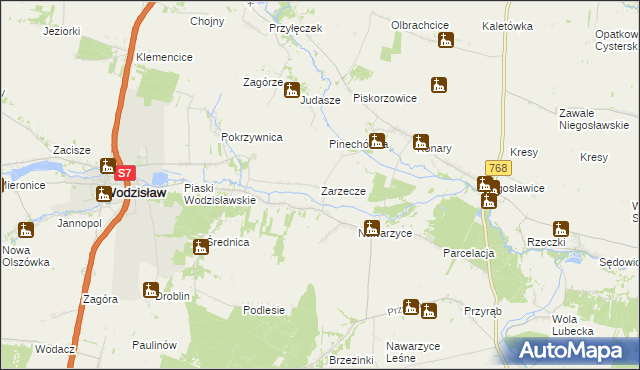 mapa Zarzecze gmina Wodzisław, Zarzecze gmina Wodzisław na mapie Targeo