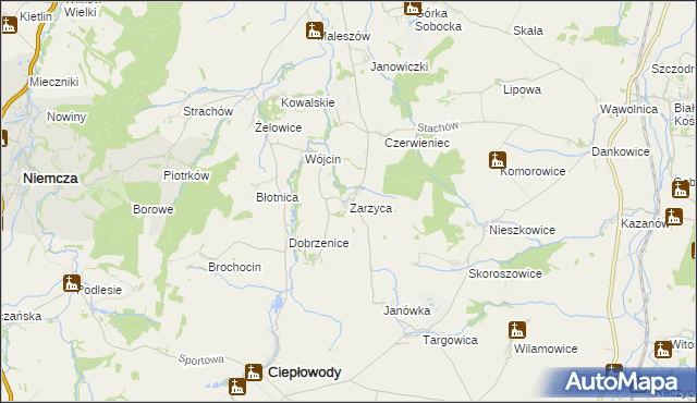 mapa Zarzyca, Zarzyca na mapie Targeo
