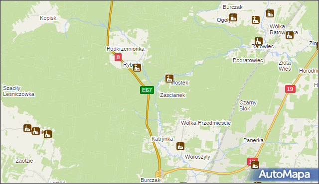 mapa Zaścianek gmina Wasilków, Zaścianek gmina Wasilków na mapie Targeo