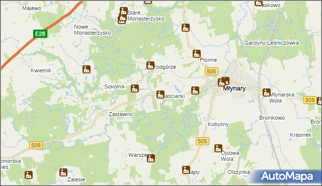 mapa Zaścianki gmina Młynary, Zaścianki gmina Młynary na mapie Targeo