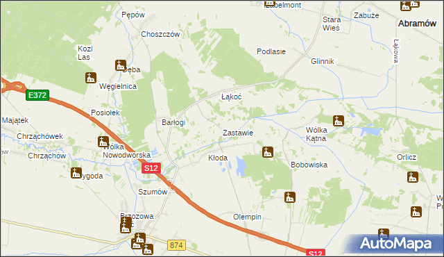 mapa Zastawie gmina Kurów, Zastawie gmina Kurów na mapie Targeo