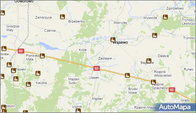 mapa Zastawie gmina Wąsewo, Zastawie gmina Wąsewo na mapie Targeo