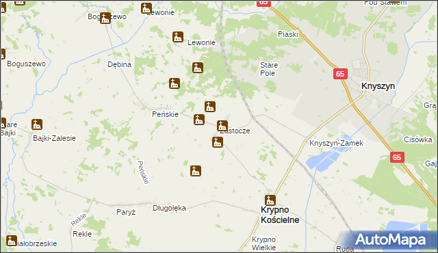 mapa Zastocze gmina Krypno, Zastocze gmina Krypno na mapie Targeo