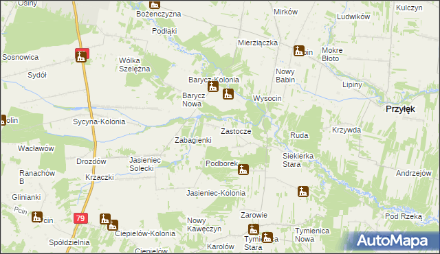 mapa Zastocze gmina Zwoleń, Zastocze gmina Zwoleń na mapie Targeo