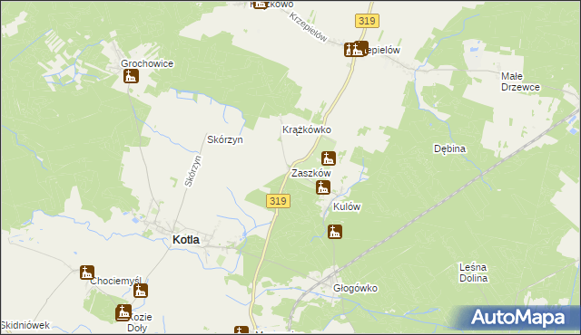 mapa Zaszków gmina Kotla, Zaszków gmina Kotla na mapie Targeo