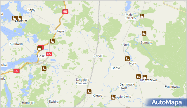 mapa Zatyki gmina Olecko, Zatyki gmina Olecko na mapie Targeo