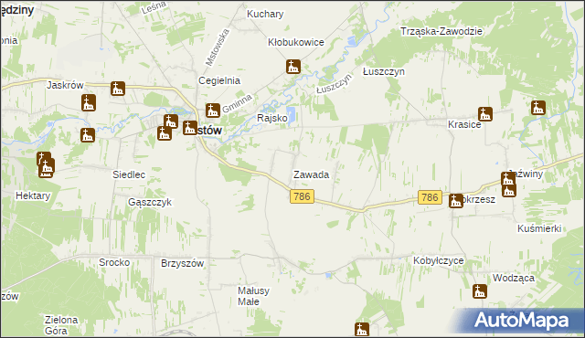 mapa Zawada gmina Mstów, Zawada gmina Mstów na mapie Targeo