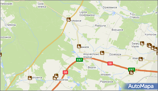 mapa Zawada gmina Syców, Zawada gmina Syców na mapie Targeo