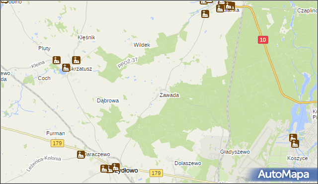 mapa Zawada gmina Szydłowo, Zawada gmina Szydłowo na mapie Targeo