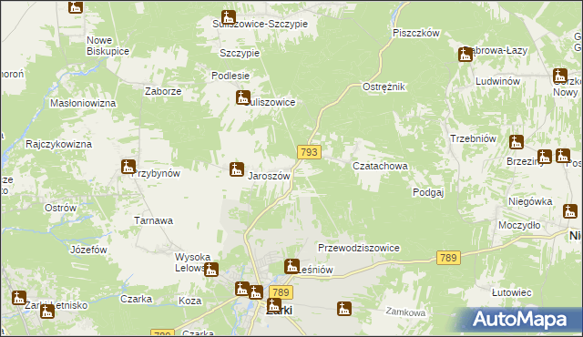 mapa Zawada gmina Żarki, Zawada gmina Żarki na mapie Targeo