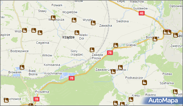 mapa Zawada Pilicka, Zawada Pilicka na mapie Targeo