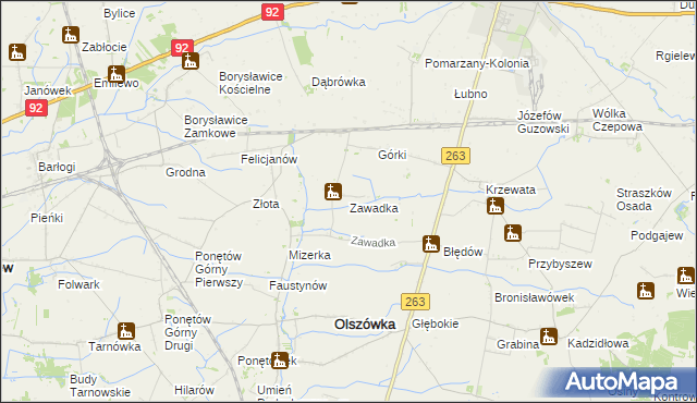 mapa Zawadka gmina Olszówka, Zawadka gmina Olszówka na mapie Targeo