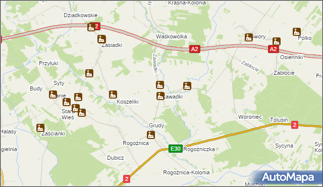 mapa Zawadki gmina Międzyrzec Podlaski, Zawadki gmina Międzyrzec Podlaski na mapie Targeo