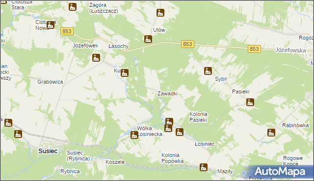 mapa Zawadki gmina Susiec, Zawadki gmina Susiec na mapie Targeo