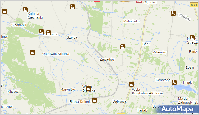 mapa Zawadów gmina Puchaczów, Zawadów gmina Puchaczów na mapie Targeo