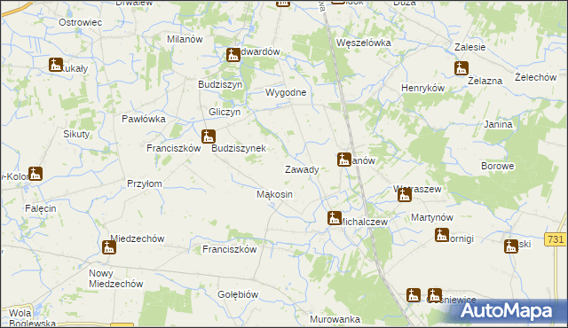 mapa Zawady gmina Chynów, Zawady gmina Chynów na mapie Targeo