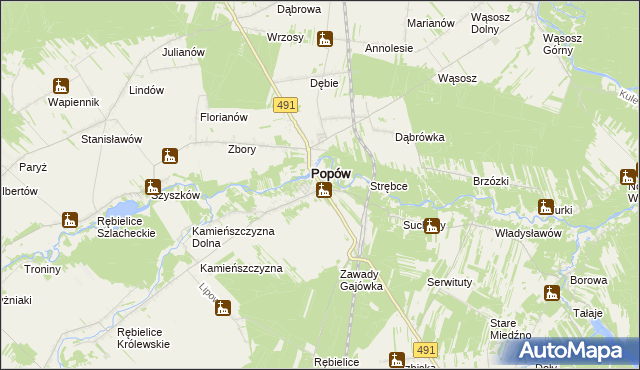 mapa Zawady gmina Popów, Zawady gmina Popów na mapie Targeo