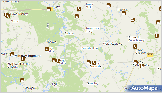 mapa Zawady-Huta, Zawady-Huta na mapie Targeo