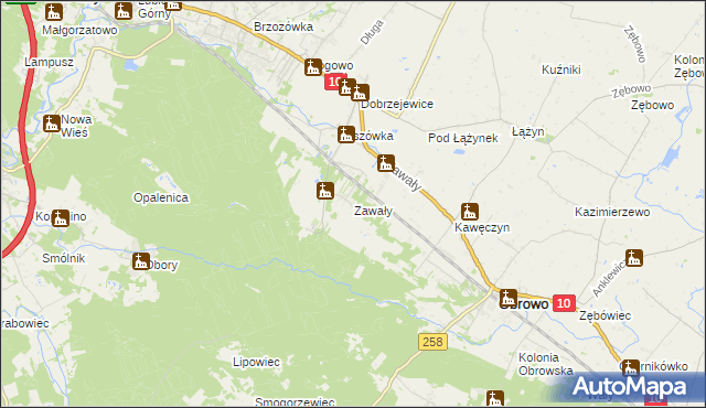 mapa Zawały gmina Obrowo, Zawały gmina Obrowo na mapie Targeo