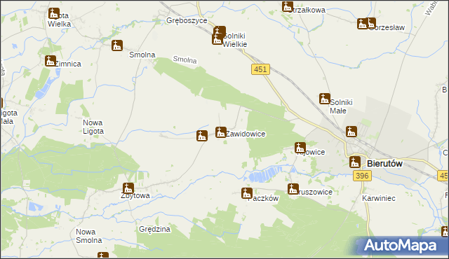 mapa Zawidowice gmina Bierutów, Zawidowice gmina Bierutów na mapie Targeo