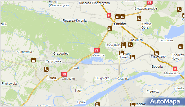 mapa Zawidza gmina Łoniów, Zawidza gmina Łoniów na mapie Targeo