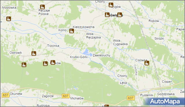 mapa Zawiesiuchy, Zawiesiuchy na mapie Targeo