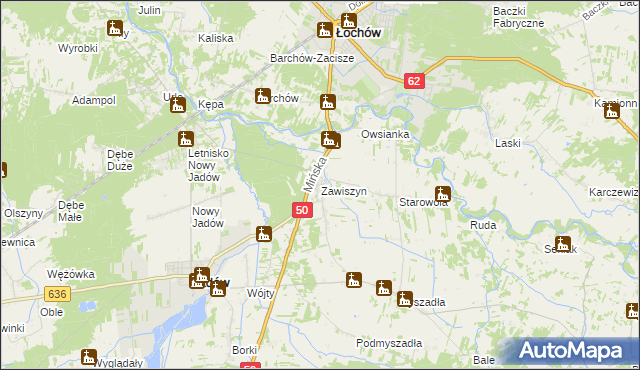 mapa Zawiszyn gmina Jadów, Zawiszyn gmina Jadów na mapie Targeo