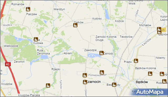 mapa Zawodzie gmina Czarnocin, Zawodzie gmina Czarnocin na mapie Targeo