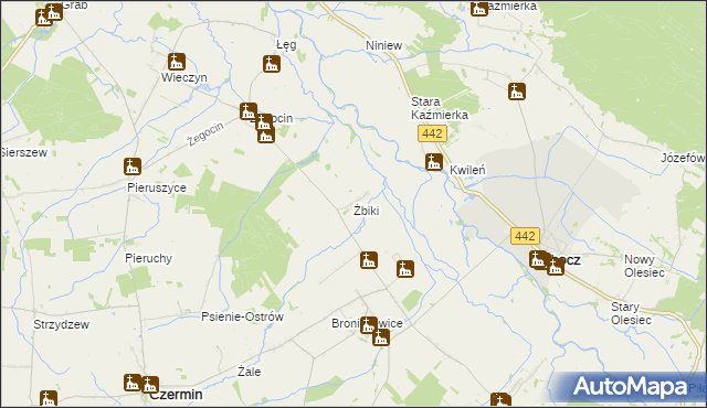 mapa Żbiki gmina Czermin, Żbiki gmina Czermin na mapie Targeo