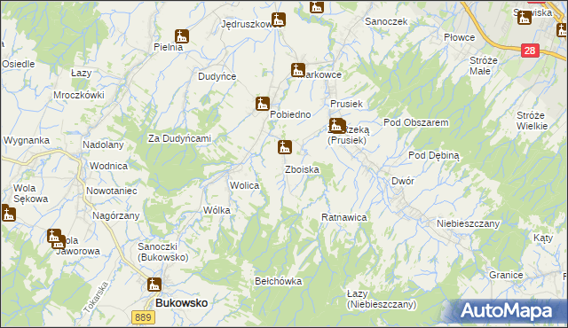 mapa Zboiska gmina Bukowsko, Zboiska gmina Bukowsko na mapie Targeo