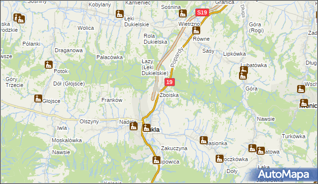 mapa Zboiska gmina Dukla, Zboiska gmina Dukla na mapie Targeo