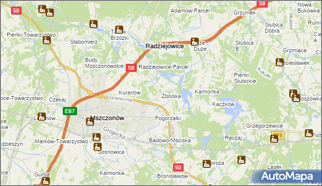 mapa Zboiska gmina Radziejowice, Zboiska gmina Radziejowice na mapie Targeo