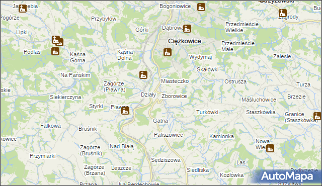 mapa Zborowice gmina Ciężkowice, Zborowice gmina Ciężkowice na mapie Targeo