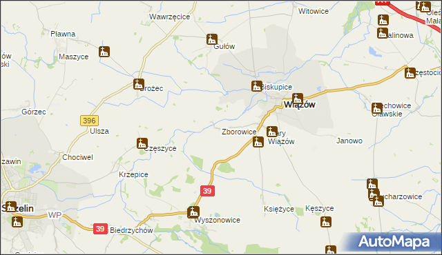 mapa Zborowice gmina Wiązów, Zborowice gmina Wiązów na mapie Targeo