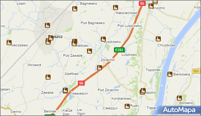 mapa Zbrachlin gmina Pruszcz, Zbrachlin gmina Pruszcz na mapie Targeo
