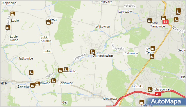 mapa Zbrosławice, Zbrosławice na mapie Targeo