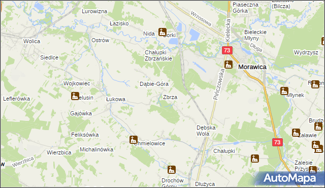 mapa Zbrza gmina Morawica, Zbrza gmina Morawica na mapie Targeo