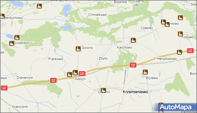 mapa Zbytki gmina Krzemieniewo, Zbytki gmina Krzemieniewo na mapie Targeo