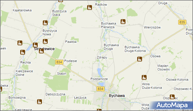 mapa Zdrapy gmina Bychawa, Zdrapy gmina Bychawa na mapie Targeo