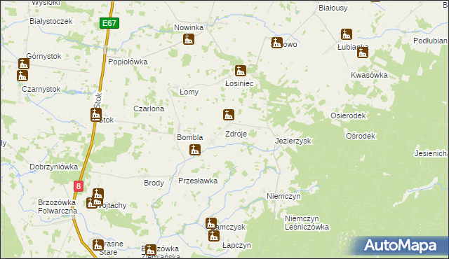 mapa Zdroje gmina Czarna Białostocka, Zdroje gmina Czarna Białostocka na mapie Targeo