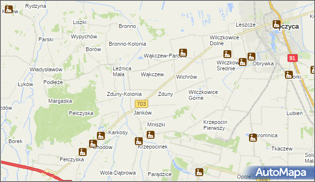 mapa Zduny gmina Łęczyca, Zduny gmina Łęczyca na mapie Targeo