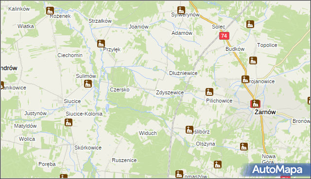 mapa Zdyszewice, Zdyszewice na mapie Targeo