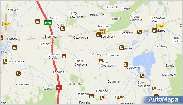 mapa Żdżary gmina Bielawy, Żdżary gmina Bielawy na mapie Targeo